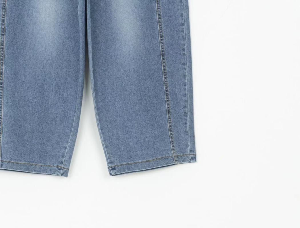 韓 小口袋牛仔寬褲