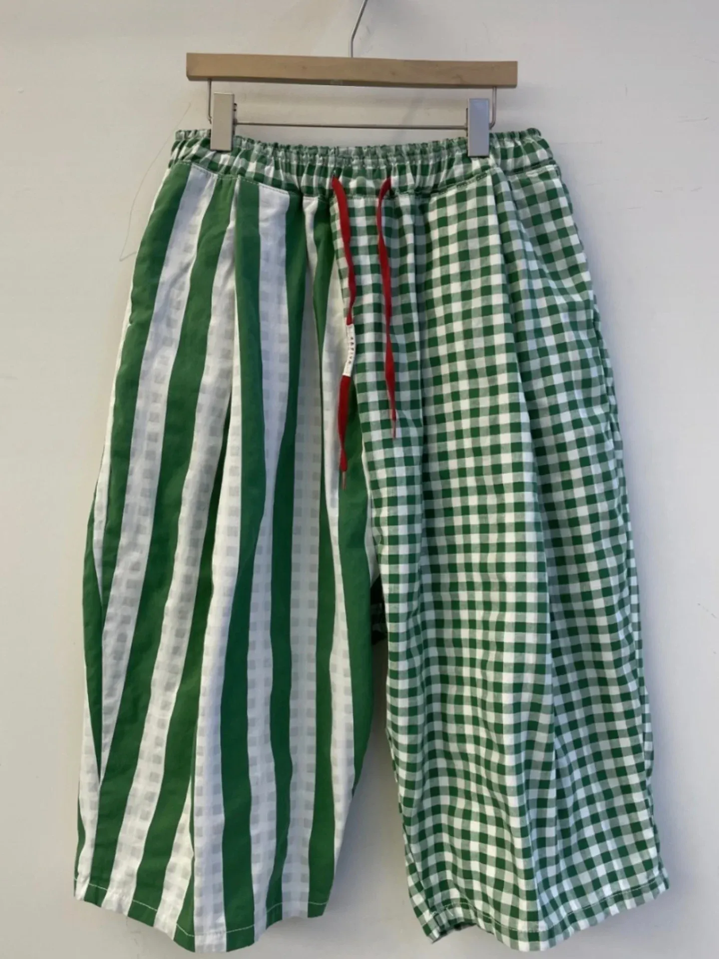 韓 直條格文小寬褲 3色