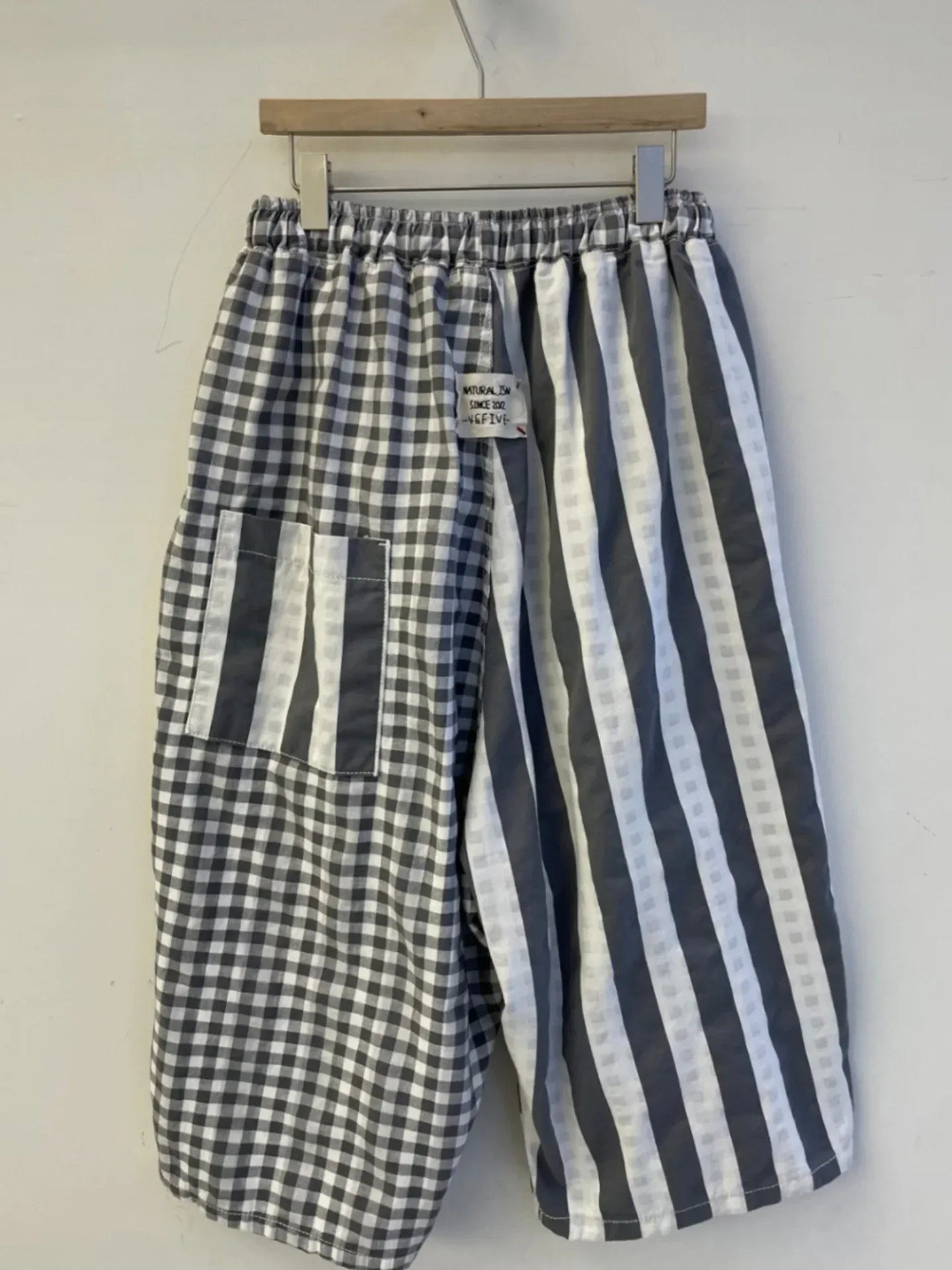 韓 直條格文小寬褲 3色