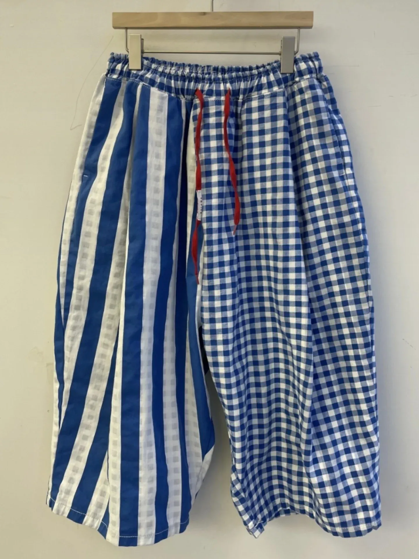 韓 直條格文小寬褲 3色