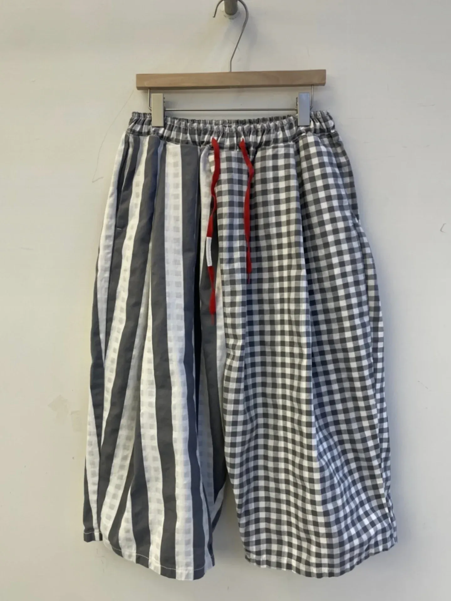 韓 直條格文小寬褲 3色