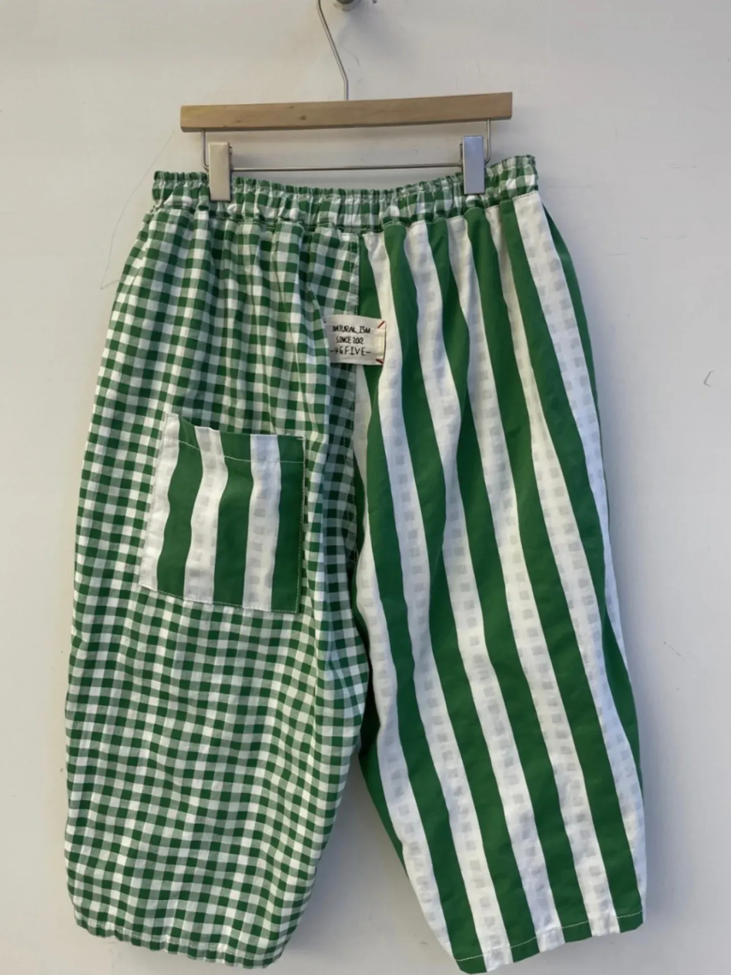 韓 直條格文小寬褲 3色