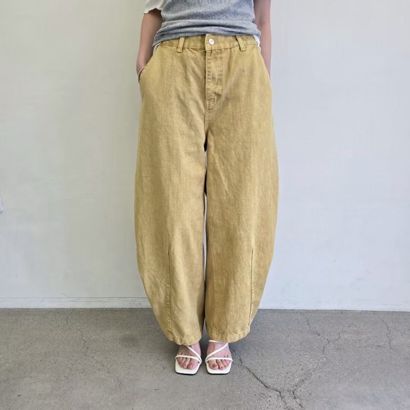 韓 下釦弧度寬褲 3色