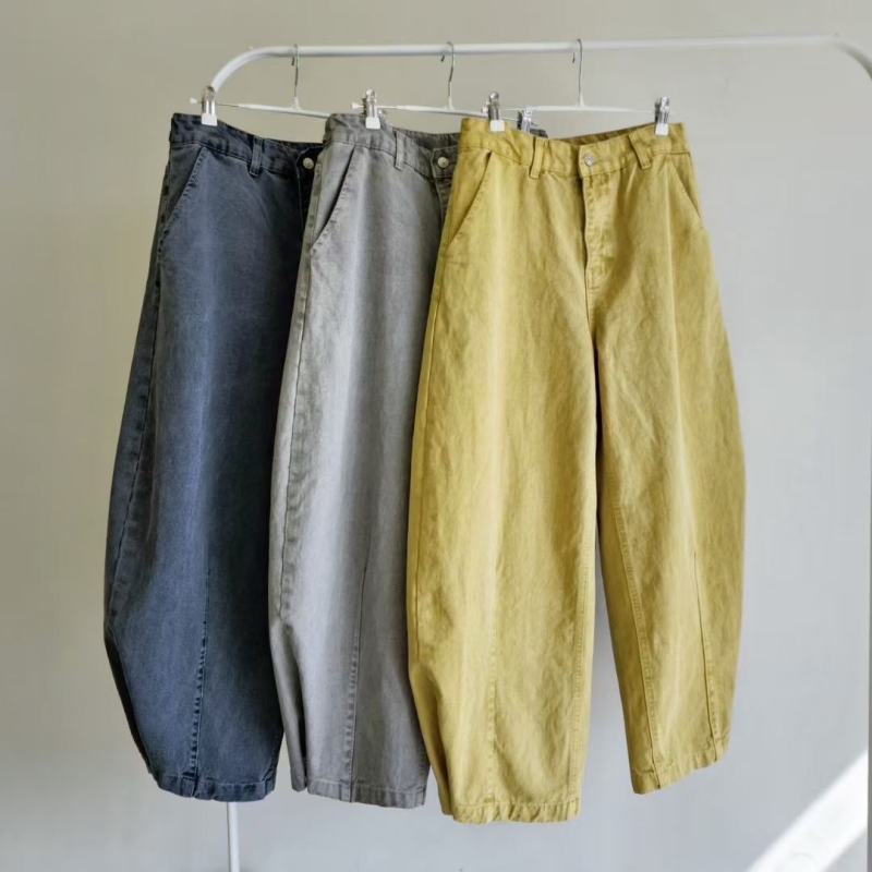 韓 下釦弧度寬褲 3色