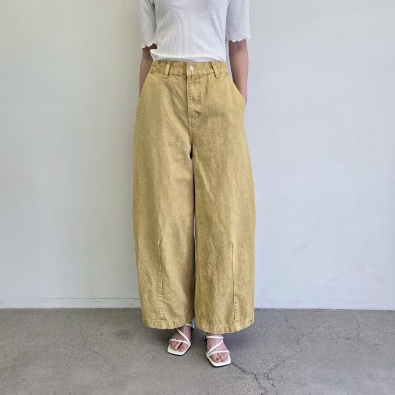 韓 下釦弧度寬褲 3色