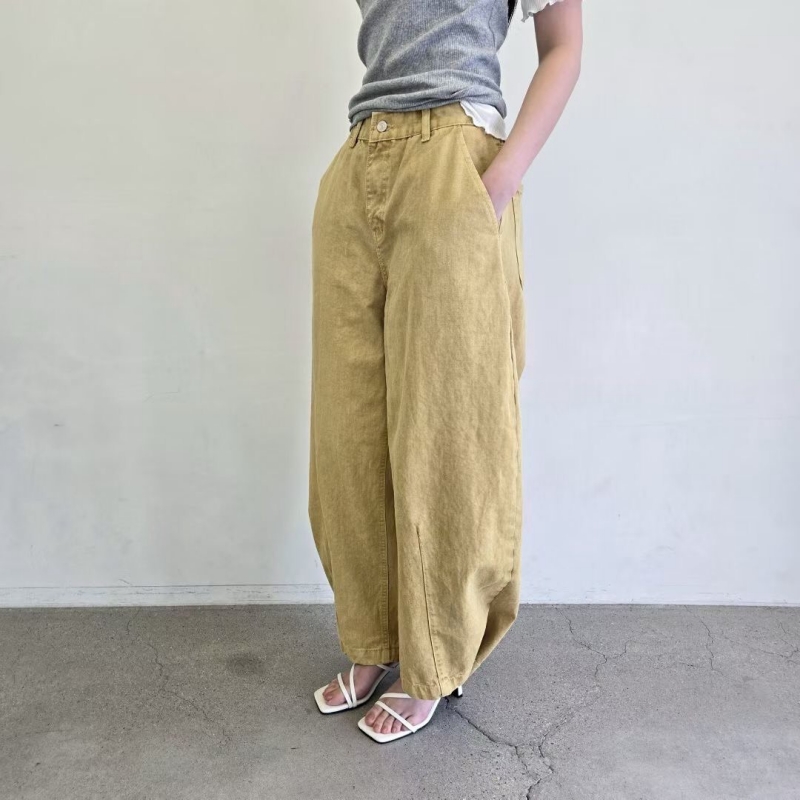 韓 下釦弧度寬褲 3色