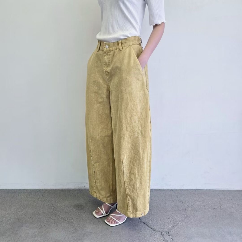 韓 下釦弧度寬褲 3色