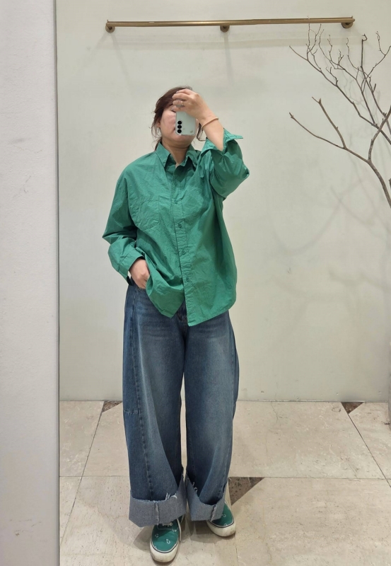 韓 斜車線下鬚鬚牛仔寬褲 size