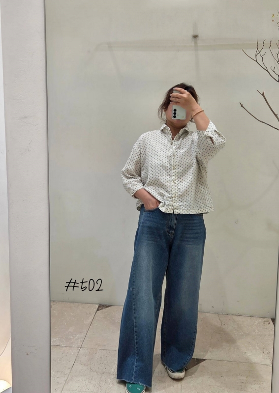 韓 斜車線下鬚鬚牛仔寬褲 size