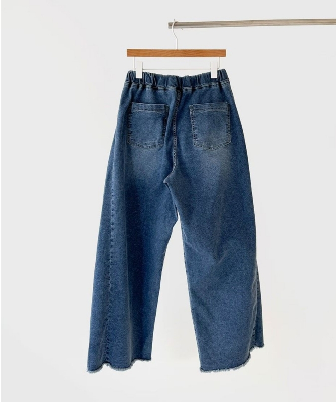 韓 全腰鬆緊牛仔寬褲 size
