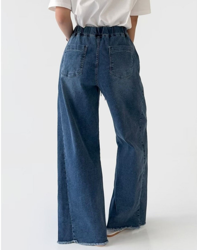 韓 全腰鬆緊牛仔寬褲 size