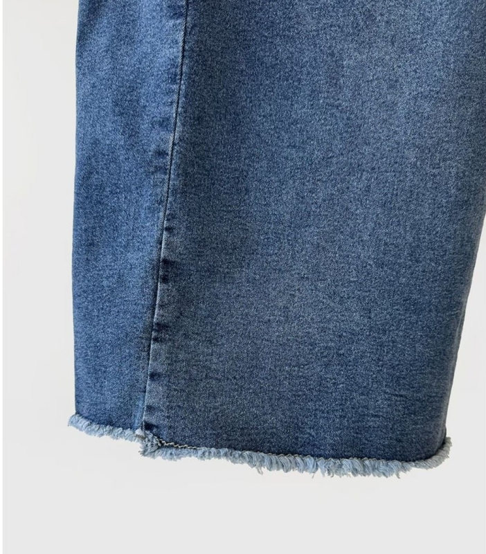 韓 全腰鬆緊牛仔寬褲 size