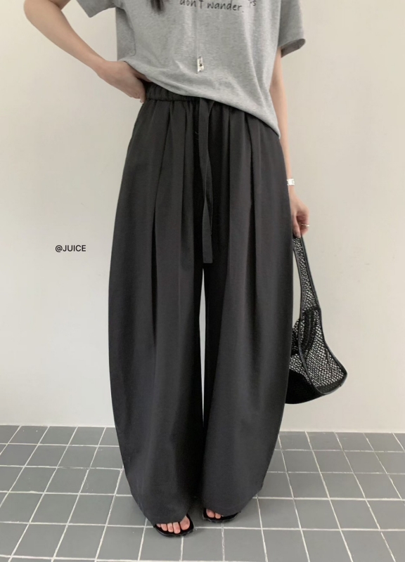 韓 綁帶小弧度寬褲 4色 size