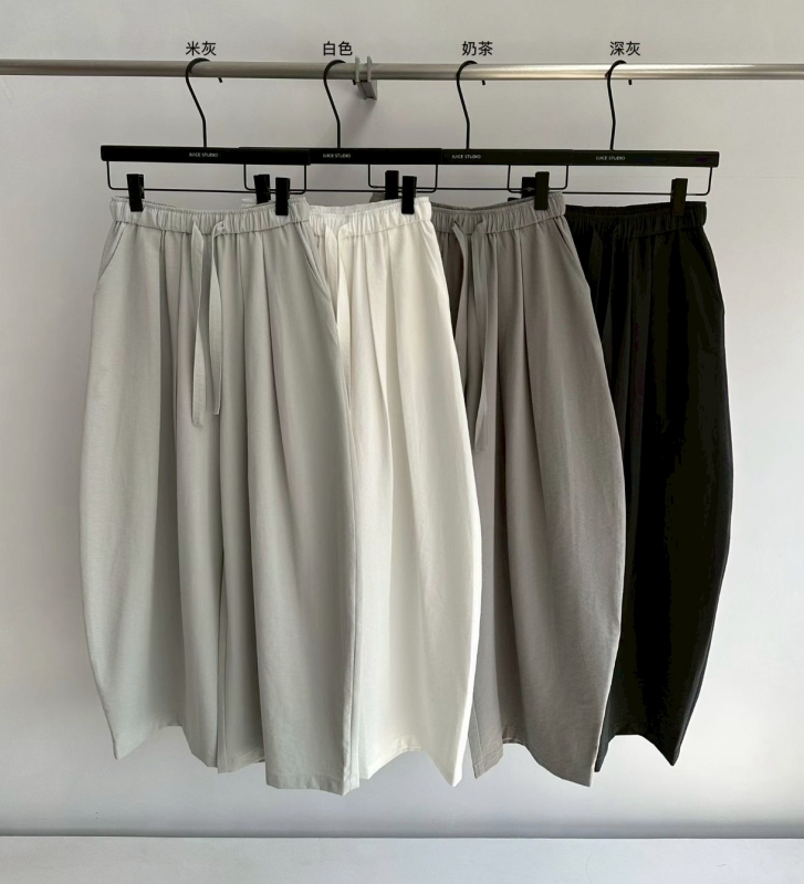 韓 綁帶小弧度寬褲 4色 size
