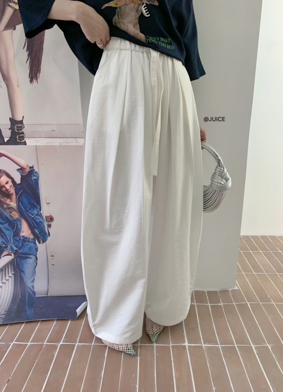 韓 綁帶小弧度寬褲 4色 size