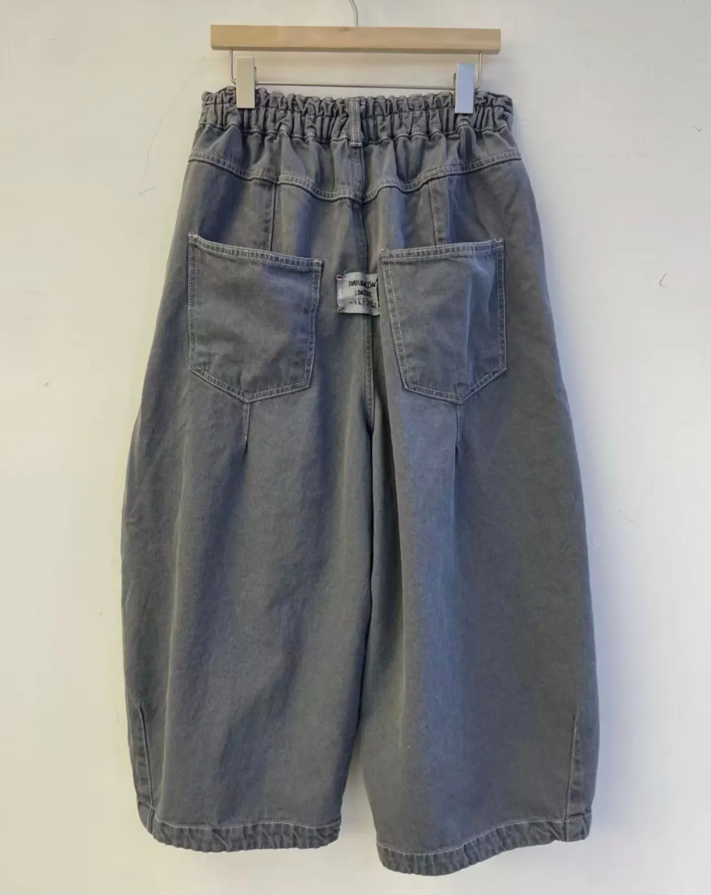 韓 打兩摺牛仔寬褲 2色