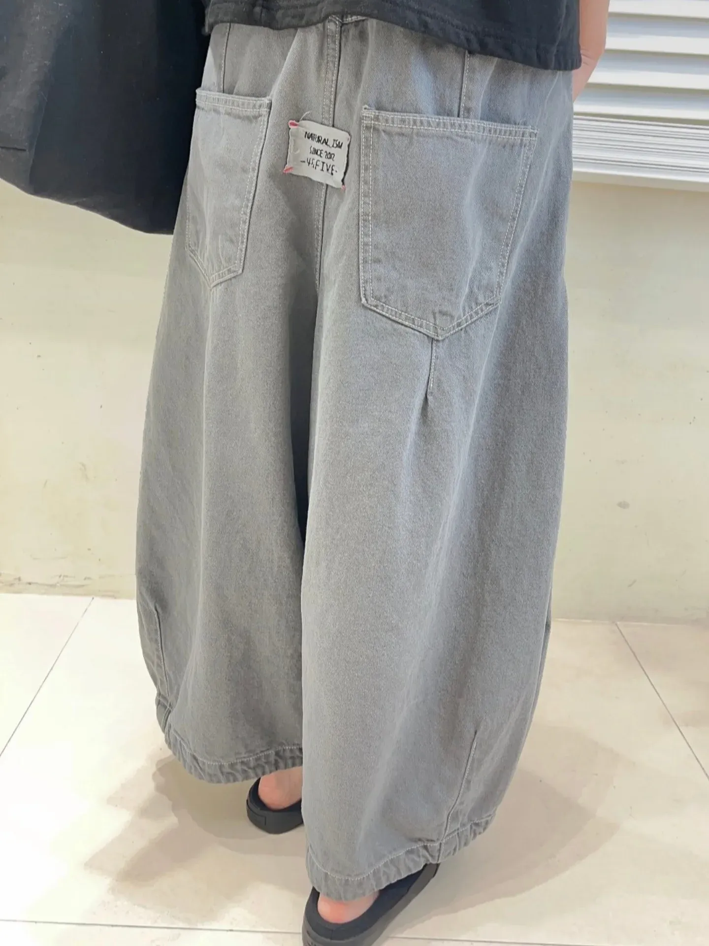 韓 打兩摺牛仔寬褲 2色