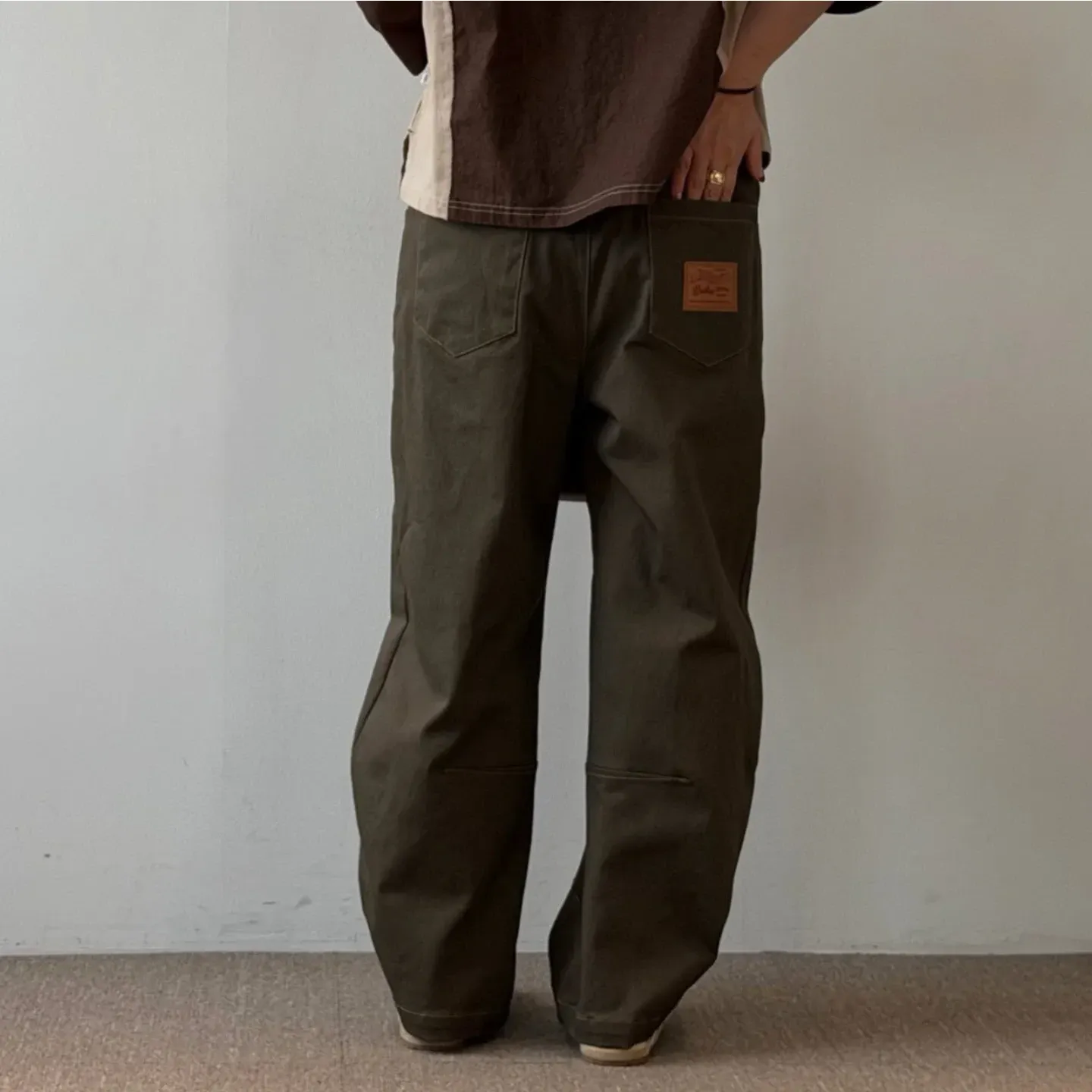 韓 前彎車線素色寬褲 3色