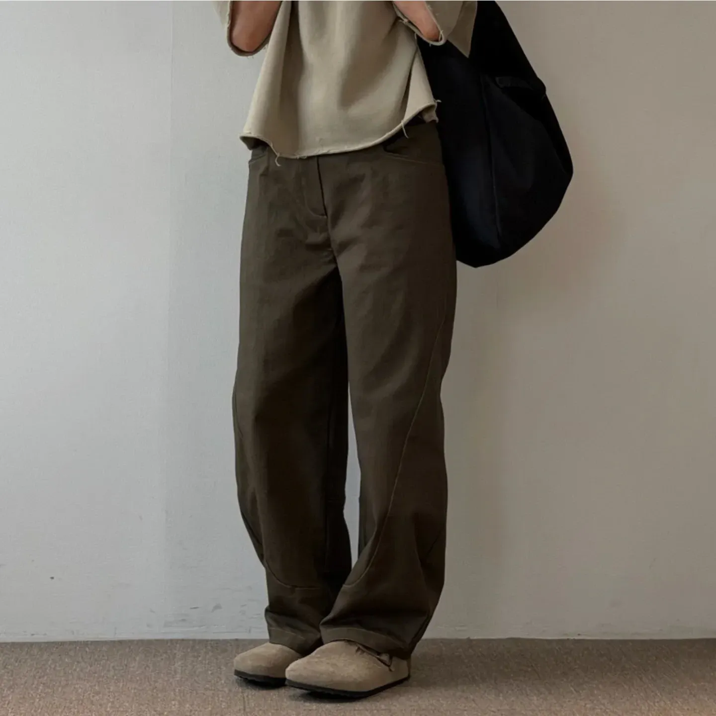 韓 前彎車線素色寬褲 3色