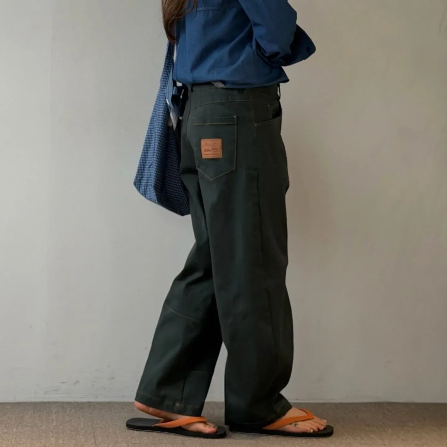 韓 前彎車線素色寬褲 3色