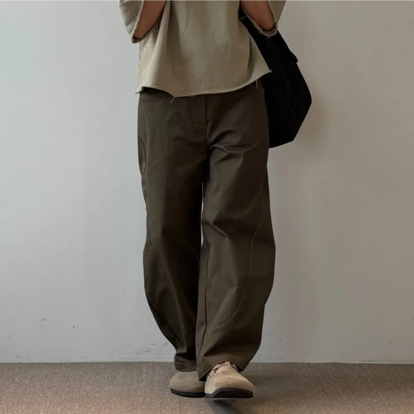 韓 前彎車線素色寬褲 3色