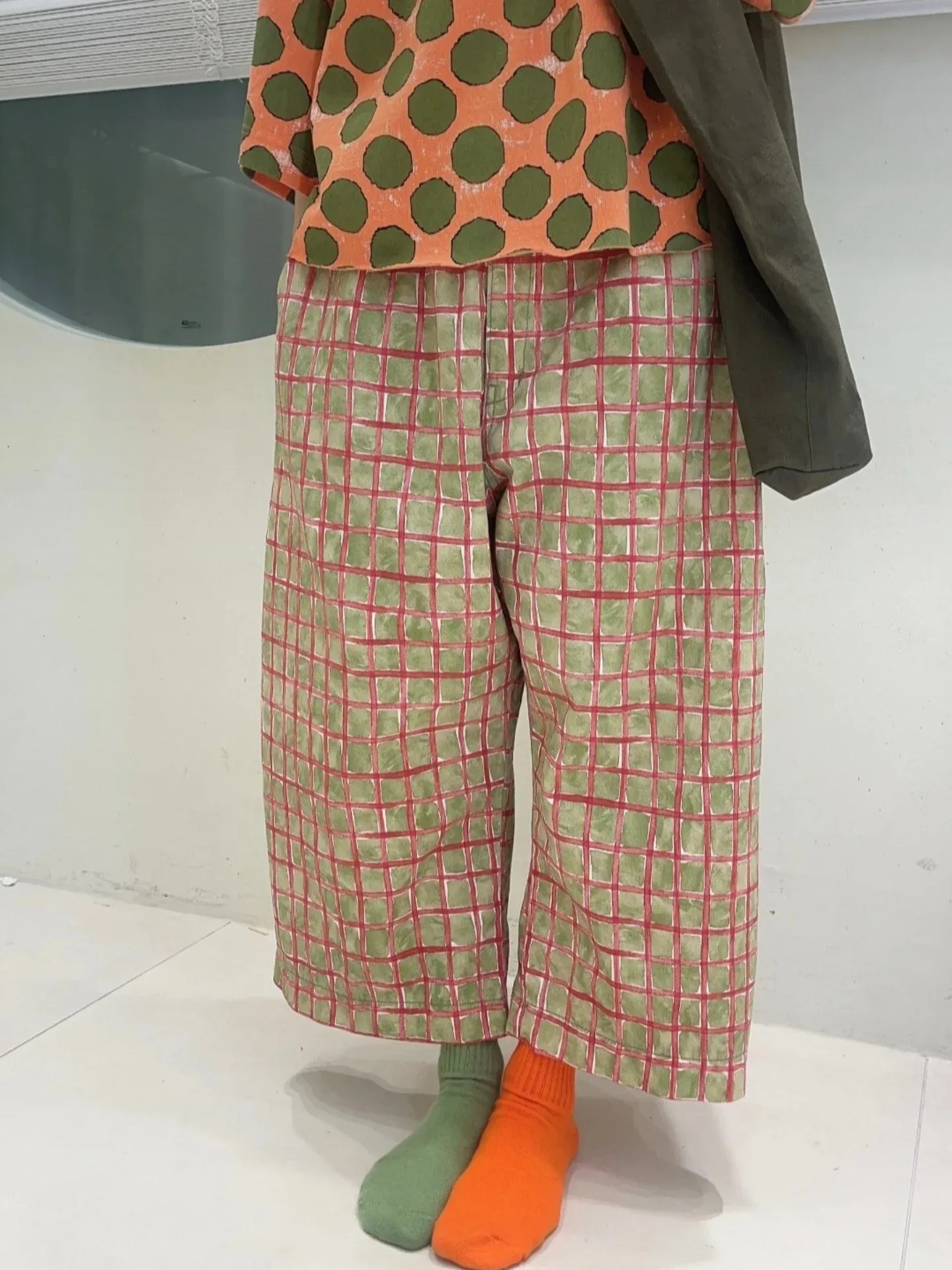 韓 小格文寬褲 3色