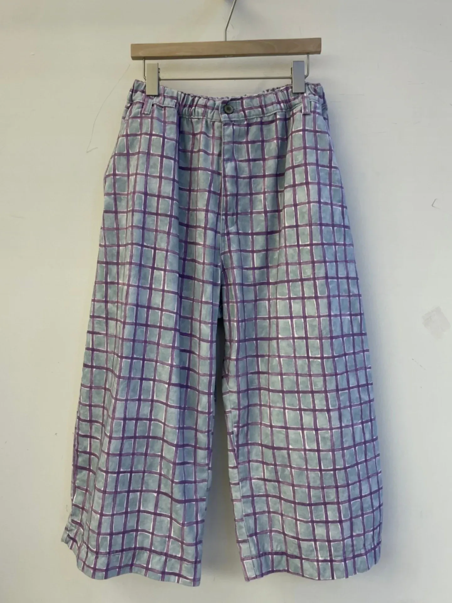 韓 小格文寬褲 3色