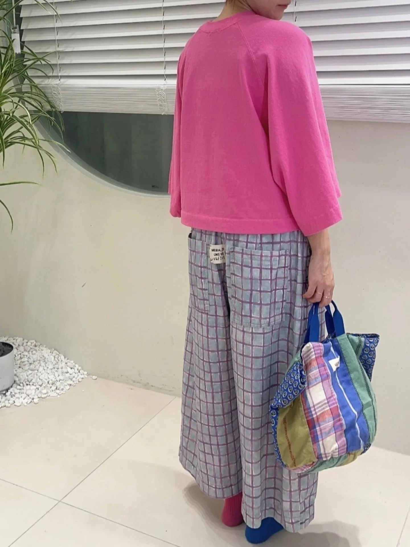 韓 小格文寬褲 3色