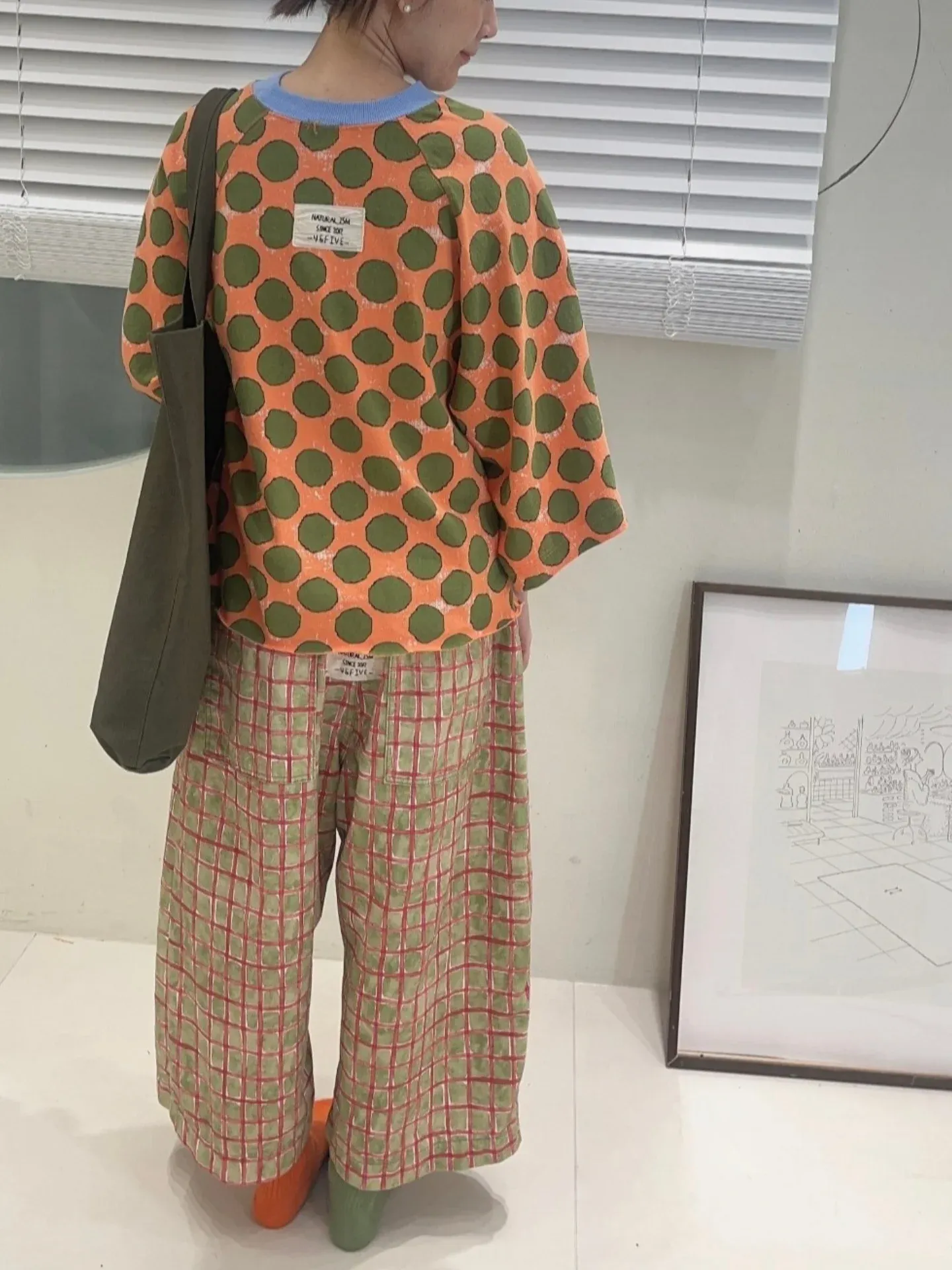 韓 小格文寬褲 3色