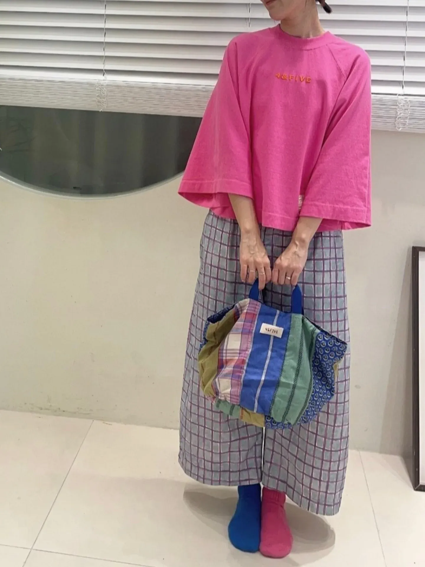 韓 小格文寬褲 3色