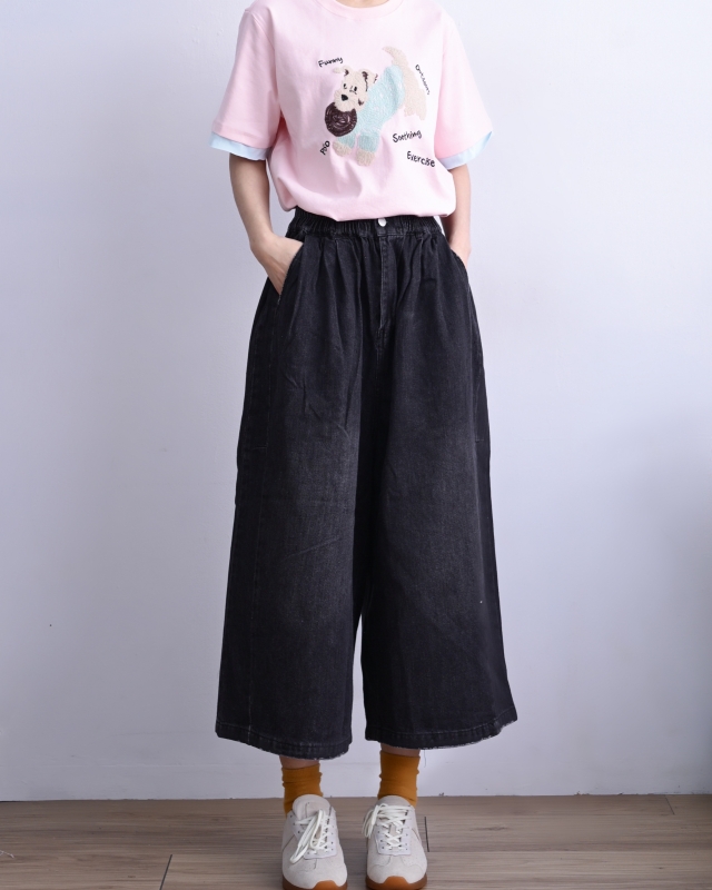 韓 刷色八分寬褲 2色 size