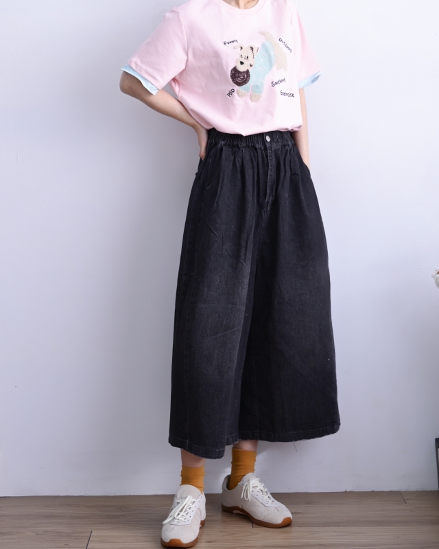 韓 刷色八分寬褲 2色 size