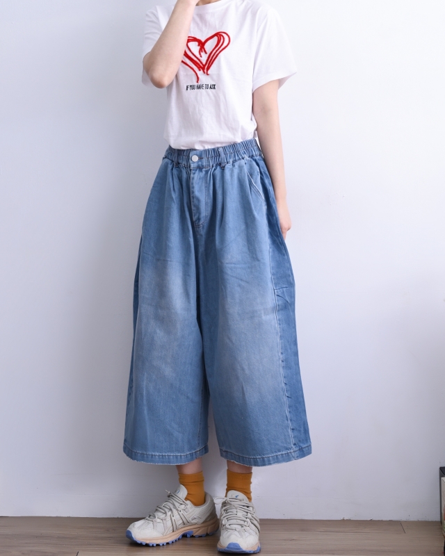 韓 刷色八分寬褲 2色 size