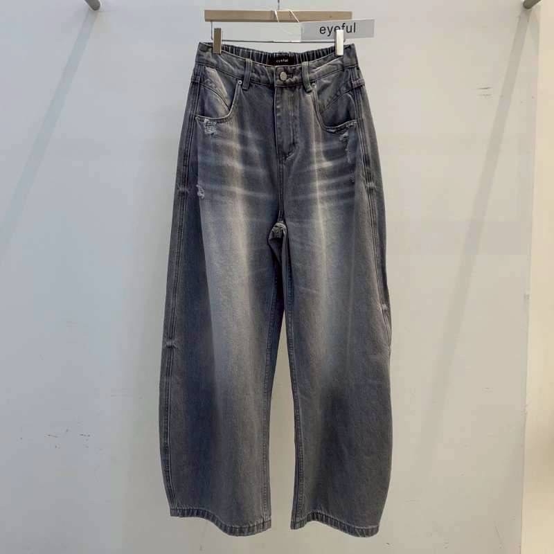 韓 微刷破黑牛仔褲 size