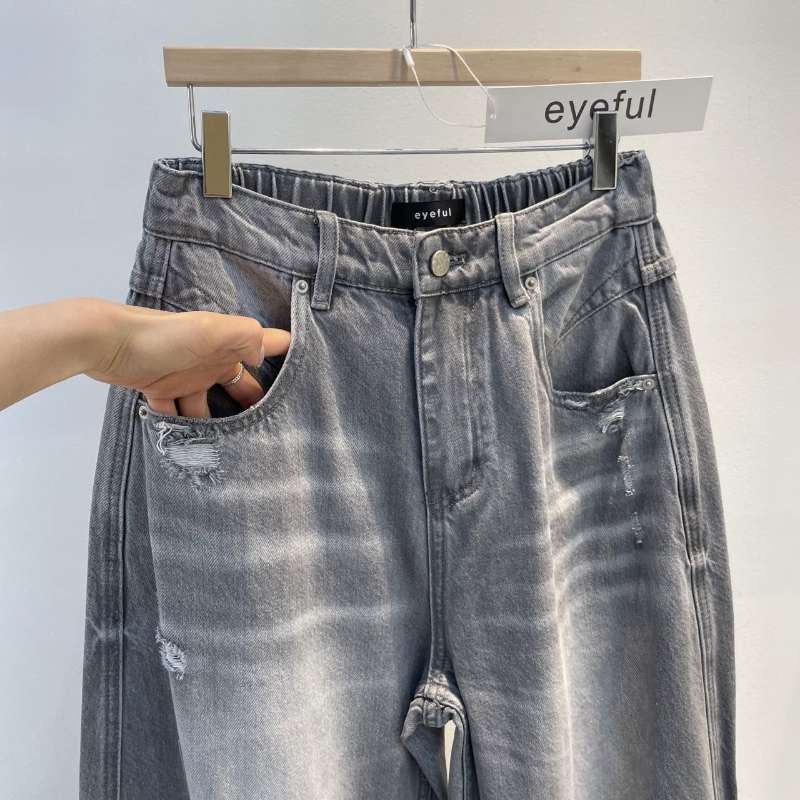 韓 微刷破黑牛仔褲 size