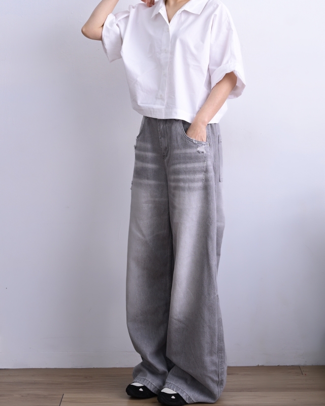 韓 微刷破黑牛仔褲 size