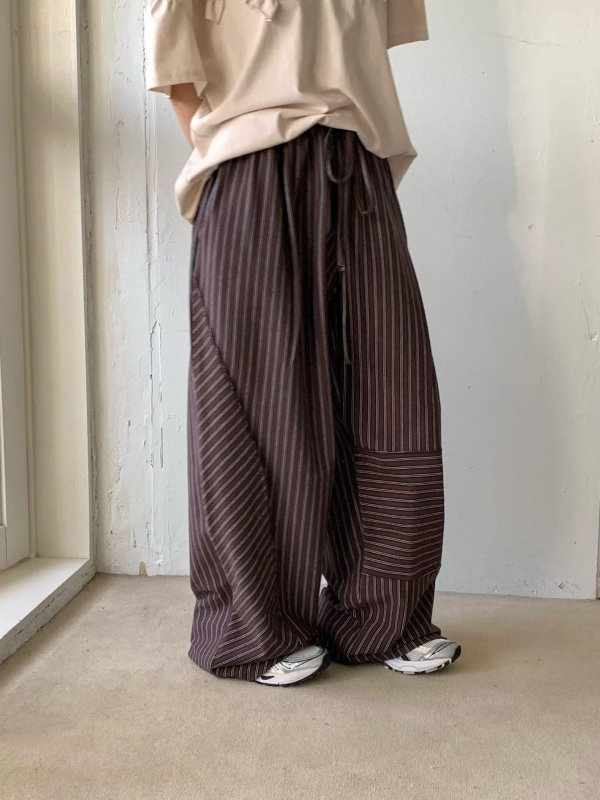 韓 直條文綁帶大寬褲 2色