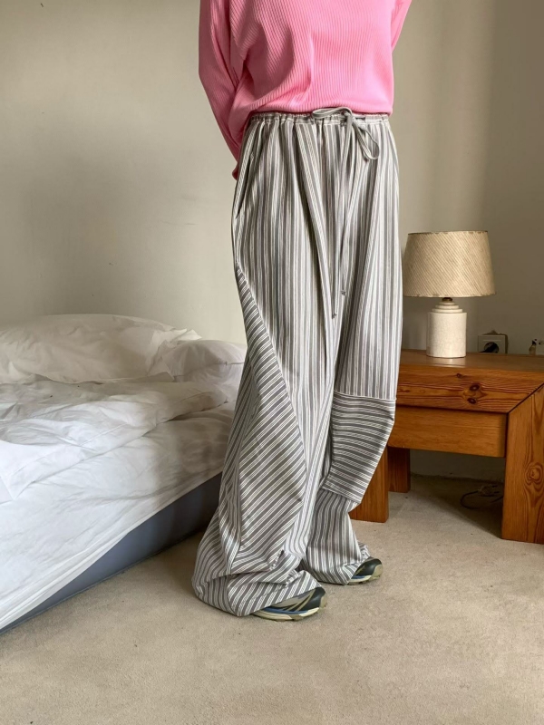 韓 直條文綁帶大寬褲 2色