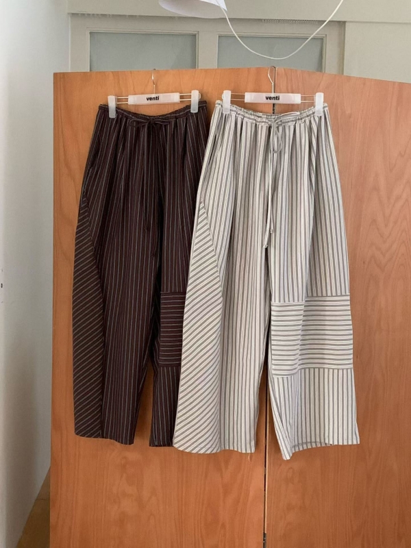 韓 直條文綁帶大寬褲 2色