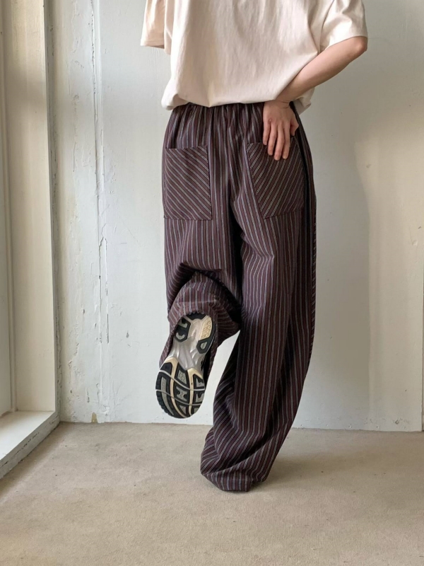 韓 直條文綁帶大寬褲 2色