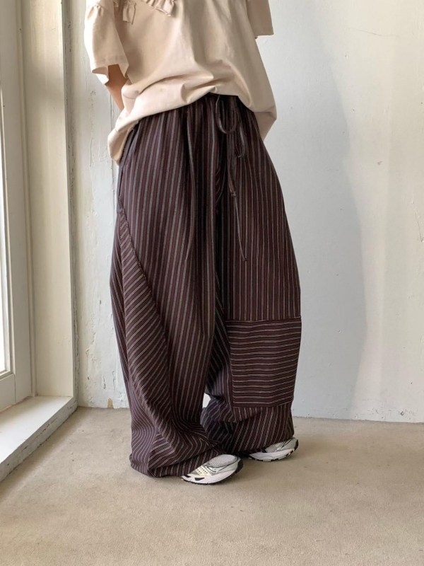 韓 直條文綁帶大寬褲 2色