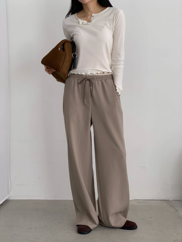 韓 白褲頭綁帶寬褲 3色 size