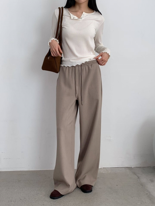 韓 白褲頭綁帶寬褲 3色 size