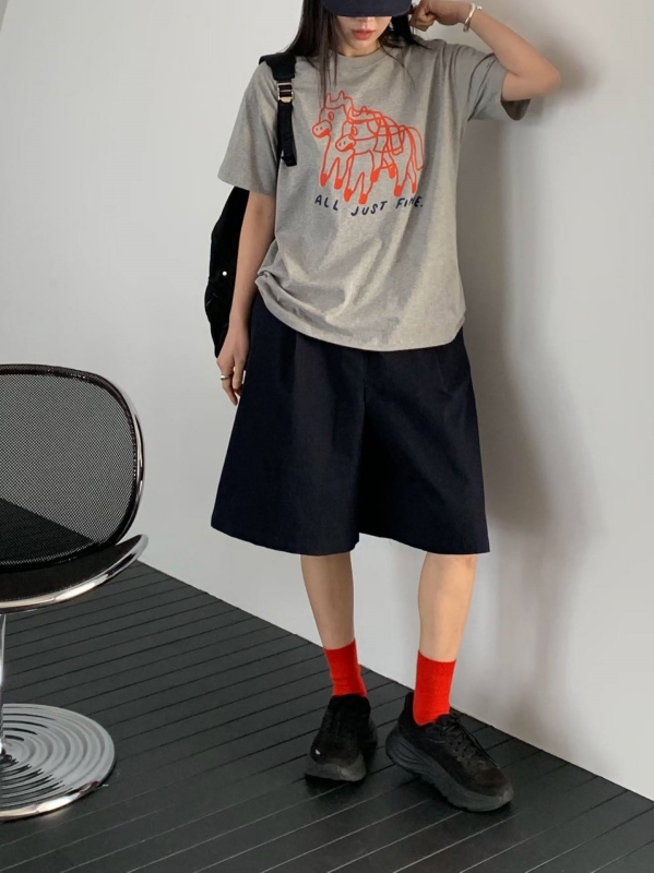 韓 前摺五分寬褲 3色 size