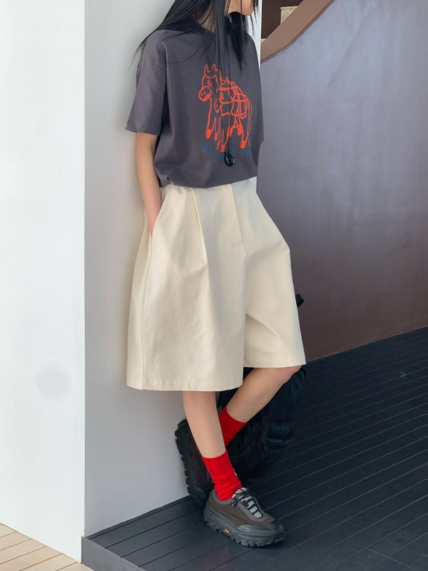 韓 前摺五分寬褲 3色 size