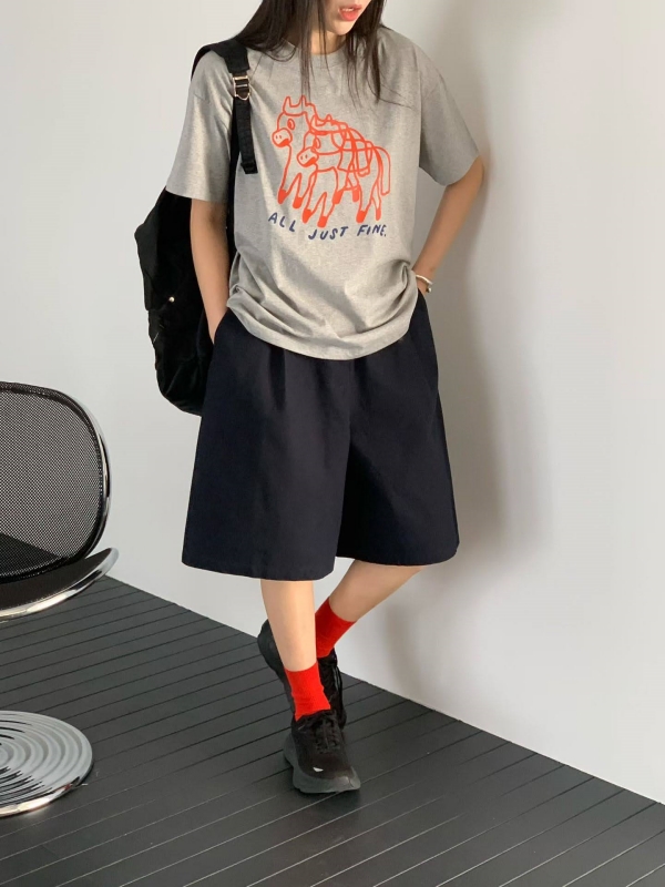 韓 前摺五分寬褲 3色 size