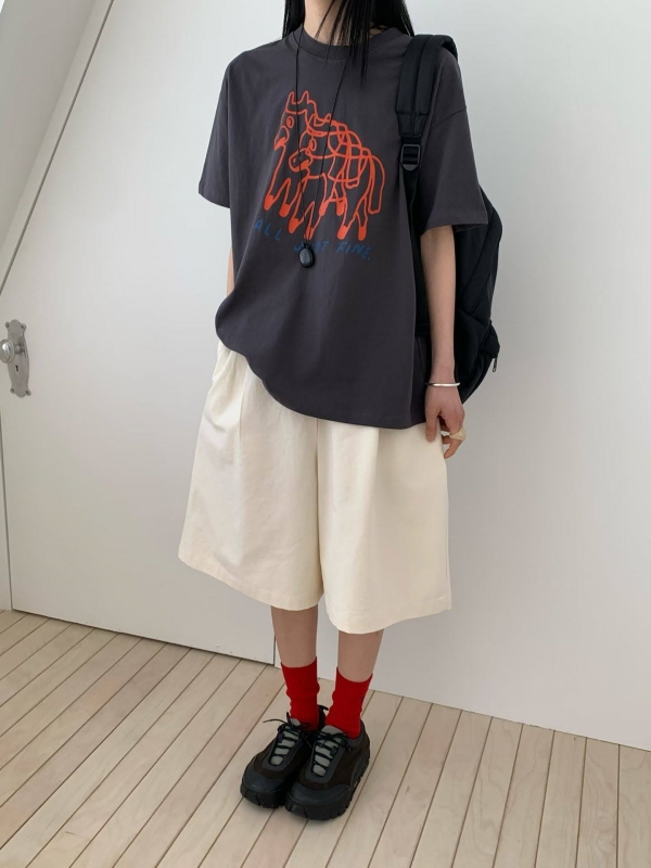 韓 前摺五分寬褲 3色 size