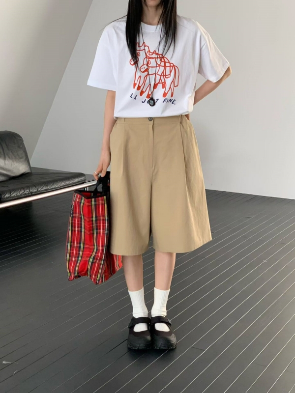 韓 前摺五分寬褲 3色 size