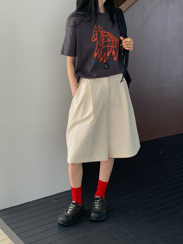 韓 前摺五分寬褲 3色 size