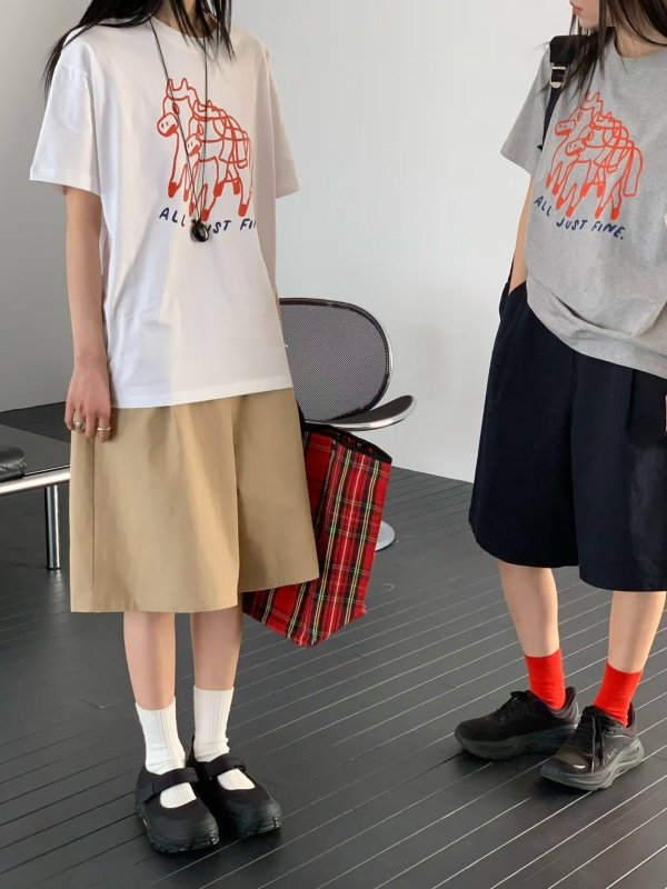 韓 前摺五分寬褲 3色 size